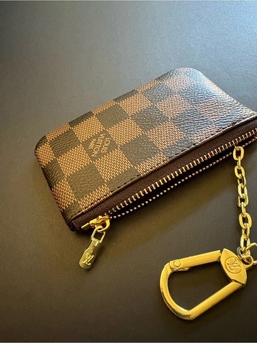 Fashion Brown Checkered Coin Wallet Keychain Holder